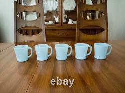 MINT 5 FIRE KING Oven Ware DELPHITE Turquoise Blue Milk Glass D Handle Mugs Cups