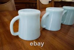 MINT 5 FIRE KING Oven Ware DELPHITE Turquoise Blue Milk Glass D Handle Mugs Cups