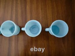 MINT 5 FIRE KING Oven Ware DELPHITE Turquoise Blue Milk Glass D Handle Mugs Cups