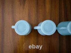 MINT 5 FIRE KING Oven Ware DELPHITE Turquoise Blue Milk Glass D Handle Mugs Cups