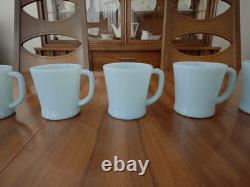 MINT 5 FIRE KING Oven Ware DELPHITE Turquoise Blue Milk Glass D Handle Mugs Cups