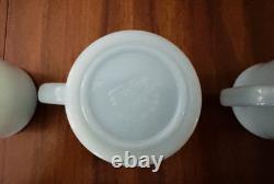 MINT 5 FIRE KING Oven Ware DELPHITE Turquoise Blue Milk Glass D Handle Mugs Cups