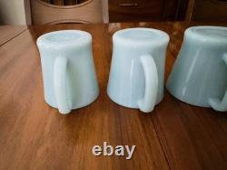 MINT 5 FIRE KING Oven Ware DELPHITE Turquoise Blue Milk Glass D Handle Mugs Cups