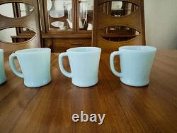 MINT 5 FIRE KING Oven Ware DELPHITE Turquoise Blue Milk Glass D Handle Mugs Cups