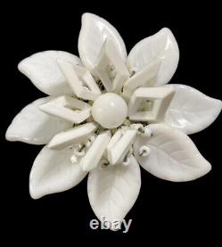 MIRIAM HASKELL Brooch Pin Milk Glass Floral Leaf Vintage Flower Signed