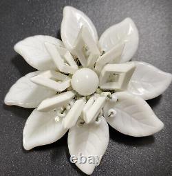 MIRIAM HASKELL Brooch Pin Milk Glass Floral Leaf Vintage Flower Signed