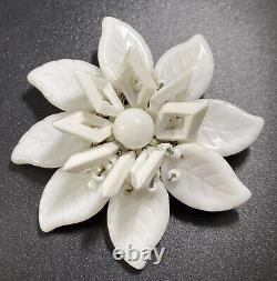 MIRIAM HASKELL Brooch Pin Milk Glass Floral Leaf Vintage Flower Signed