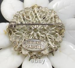 MIRIAM HASKELL Brooch Pin Milk Glass Floral Leaf Vintage Flower Signed