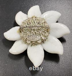 MIRIAM HASKELL Brooch Pin Milk Glass Floral Leaf Vintage Flower Signed