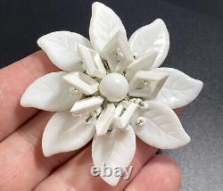 MIRIAM HASKELL Brooch Pin Milk Glass Floral Leaf Vintage Flower Signed