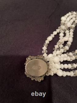 MIRIAM HASKELL White Milk Glass Clear Crystal necklace, bracelet, earrings