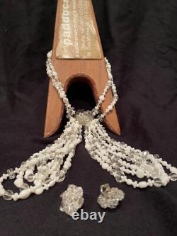 MIRIAM HASKELL White Milk Glass Clear Crystal necklace, bracelet, earrings