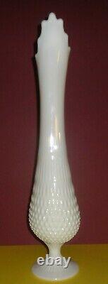 MONUMENTAL pre-logo FENTON 21 1/4 milk glass SWUNG & STRETCHED HOBNAIL VASE