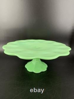 Martha Stewart By Mail 1999 Jadeite Scalloped Pedestal Cake Stand Green Glass