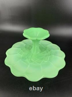 Martha Stewart By Mail 1999 Jadeite Scalloped Pedestal Cake Stand Green Glass
