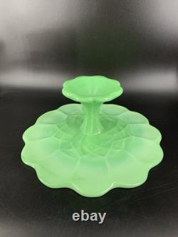 Martha Stewart By Mail 1999 Jadeite Scalloped Pedestal Cake Stand Green Glass