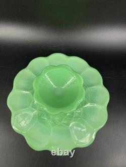 Martha Stewart By Mail 1999 Jadeite Scalloped Pedestal Cake Stand Green Glass