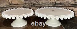 Martha Stewart Milk Glass White Ruffle Crimped Edge Cake Stands Pedestal 10 8