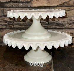 Martha Stewart Milk Glass White Ruffle Crimped Edge Cake Stands Pedestal 10 8