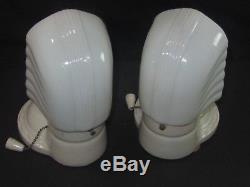Matching Vintage Bathroom/Wall Sconces Porcelain Bases Milk Glass Shades