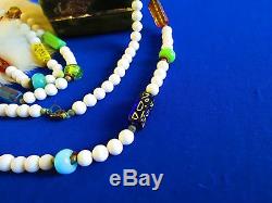 Max Neiger Czech pressed glass & white milk glass knotted bead necklace 54 tr