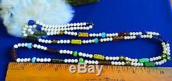 Max Neiger Czech pressed glass & white milk glass knotted bead necklace 54 tr