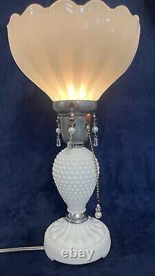 Maximalist Vintage Assemblage Art Boudoir Pull Chain Switch Milk Glass TableLamp