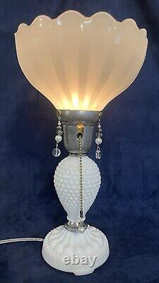 Maximalist Vintage Assemblage Art Boudoir Pull Chain Switch Milk Glass TableLamp