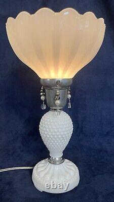 Maximalist Vintage Assemblage Art Boudoir Pull Chain Switch Milk Glass TableLamp