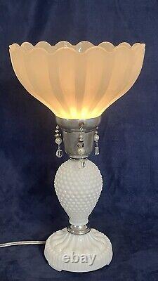 Maximalist Vintage Assemblage Art Boudoir Pull Chain Switch Milk Glass TableLamp