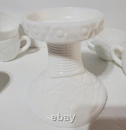 McKee Concord Milk Glass, Daisy and Button Punchbowl Set/Pedestal-(12) VTG