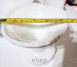 McKee Concord Milk Glass, Daisy and Button Punchbowl Set/Pedestal-(12) VTG