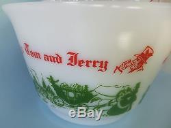 McKee Egg Nog Tom & Jerry Punch Bowl Set Vintage White Milk Glass Nice
