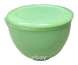 McKee Jadeite Skokie Green Milk Glass Small Child's 4.25 Spouted Bowl & Cover