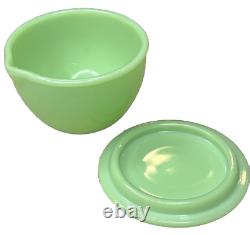 McKee Jadeite Skokie Green Milk Glass Small Child's 4.25 Spouted Bowl & Cover