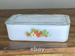 McKee Opal White Milk Glass Strawberry Pattern Refrigerator Dish Box 1930's