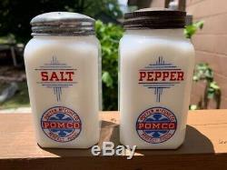 McKee POMCO Advertising Milk Glass Range Salt And Pepper Shakers