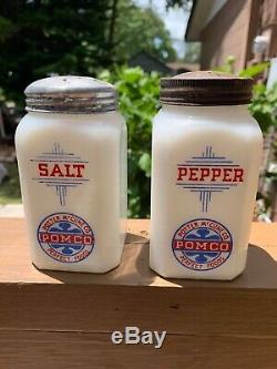McKee POMCO Advertising Milk Glass Range Salt And Pepper Shakers