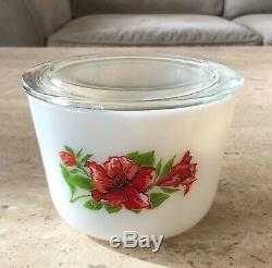 McKee Red Floral Rose Amaryllis White Milk Glass Medium 20 Ounce Canister Jar