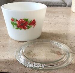McKee Red Floral Rose Amaryllis White Milk Glass Medium 36 Ounce Canister Jar