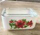 Mckee Red Floral Rose Amaryllis White Milk Glass Small Refrigerator Box Dish Jar