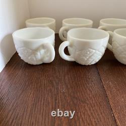 McKee Thatcher White Milk Glass Punch Bowl with Pedestal & 10 Cups Amazing Set