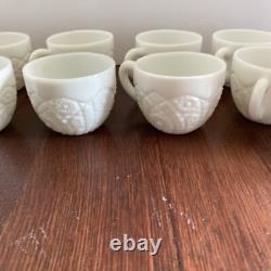 McKee Thatcher White Milk Glass Punch Bowl with Pedestal & 10 Cups Amazing Set