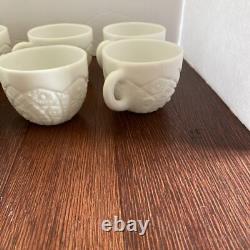 McKee Thatcher White Milk Glass Punch Bowl with Pedestal & 10 Cups Amazing Set