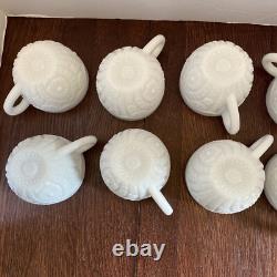 McKee Thatcher White Milk Glass Punch Bowl with Pedestal & 10 Cups Amazing Set