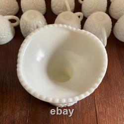 McKee Thatcher White Milk Glass Punch Bowl with Pedestal & 10 Cups Amazing Set