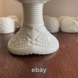 McKee Thatcher White Milk Glass Punch Bowl with Pedestal & 10 Cups Amazing Set