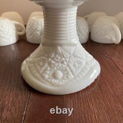 McKee Thatcher White Milk Glass Punch Bowl with Pedestal & 10 Cups Amazing Set