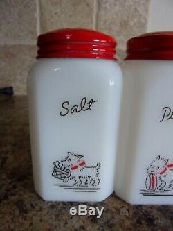 McKee Tipp WESTIE DOG Milk Glass Range Shakers Salt & Pepper