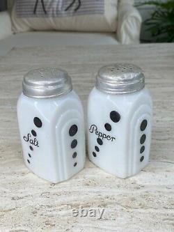 McKee White Glass with Black Polka Dots Roman Arch Salt & Pepper Range Shakers